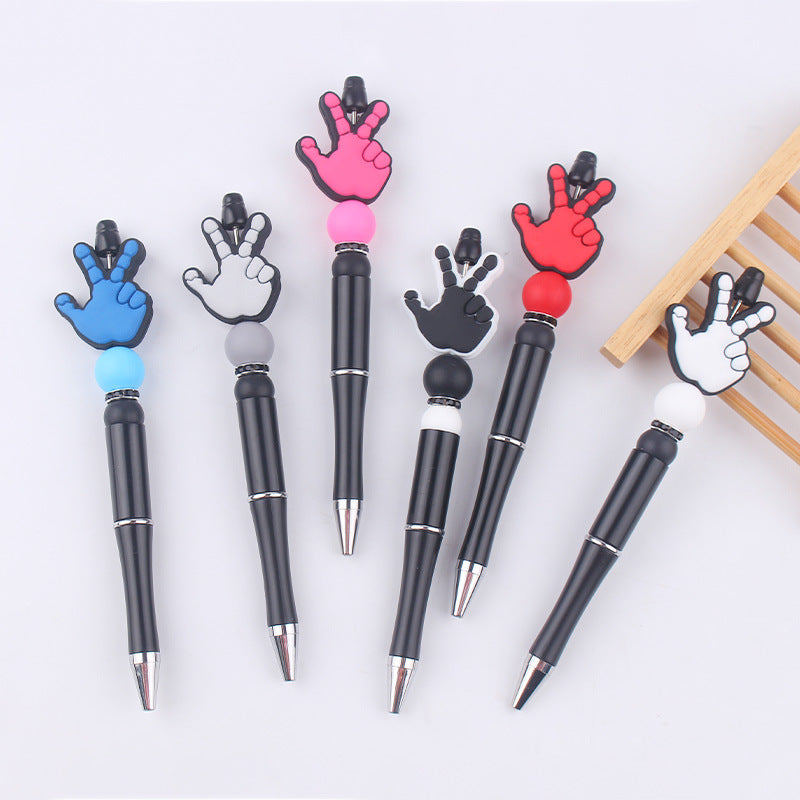 Wholesale Beaded Pens DIY Handmade Palm Silicone Beads Black Plastic Multifunctional Ballpoint Pen